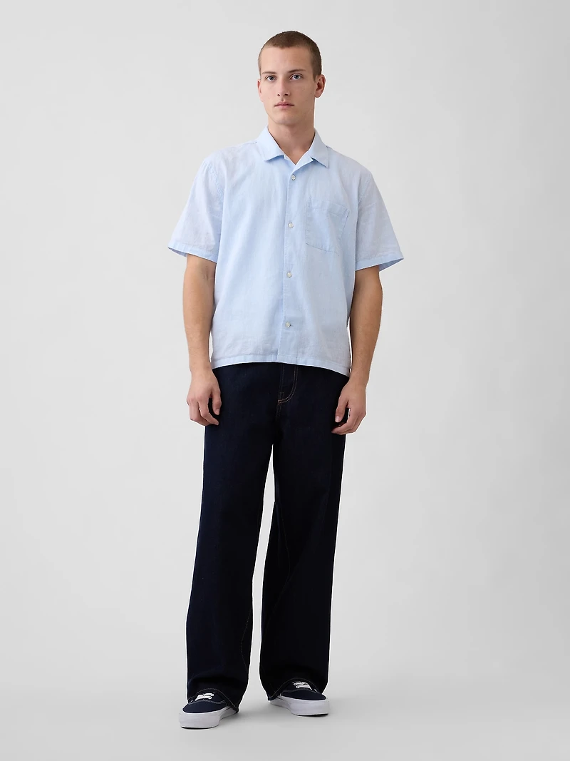 Linen-Cotton Relaxed Straight-Hem Shirt