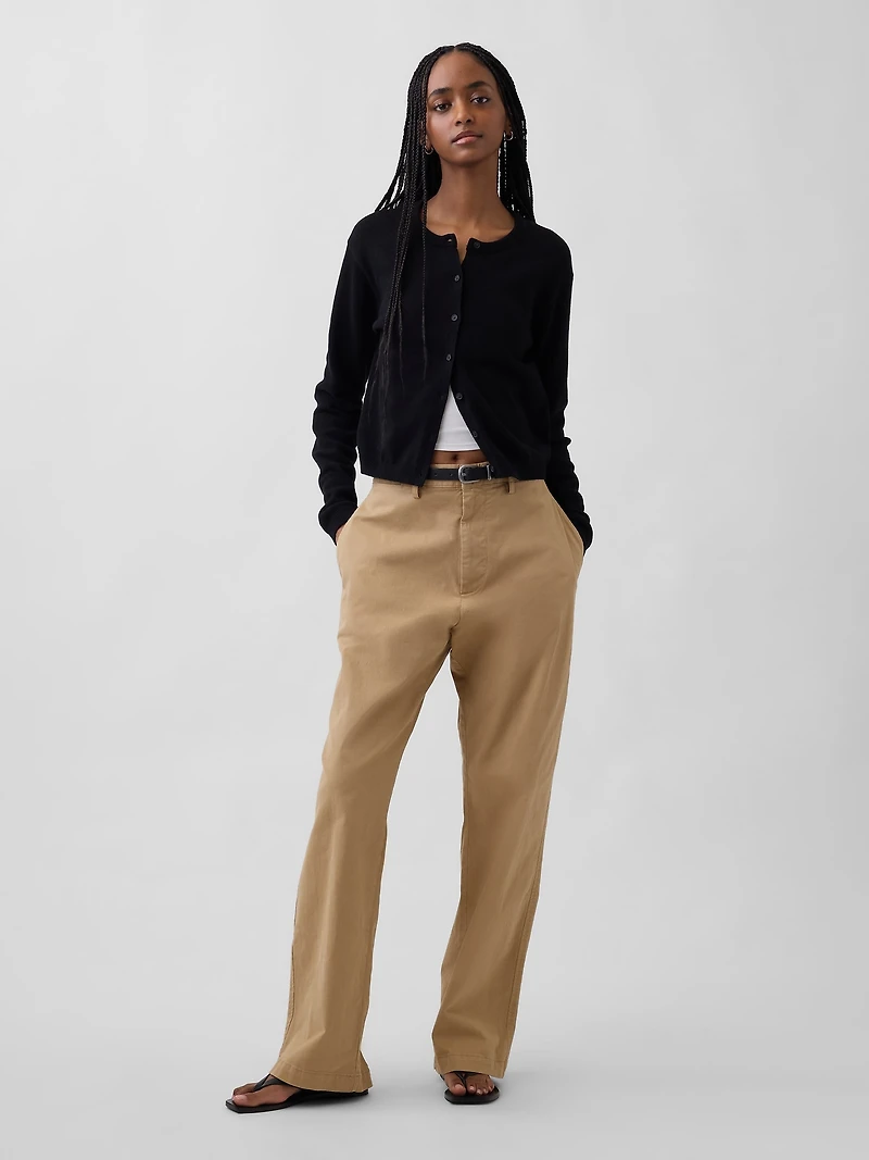 100% Cotton Relaxed Crop Cardigan Sweater