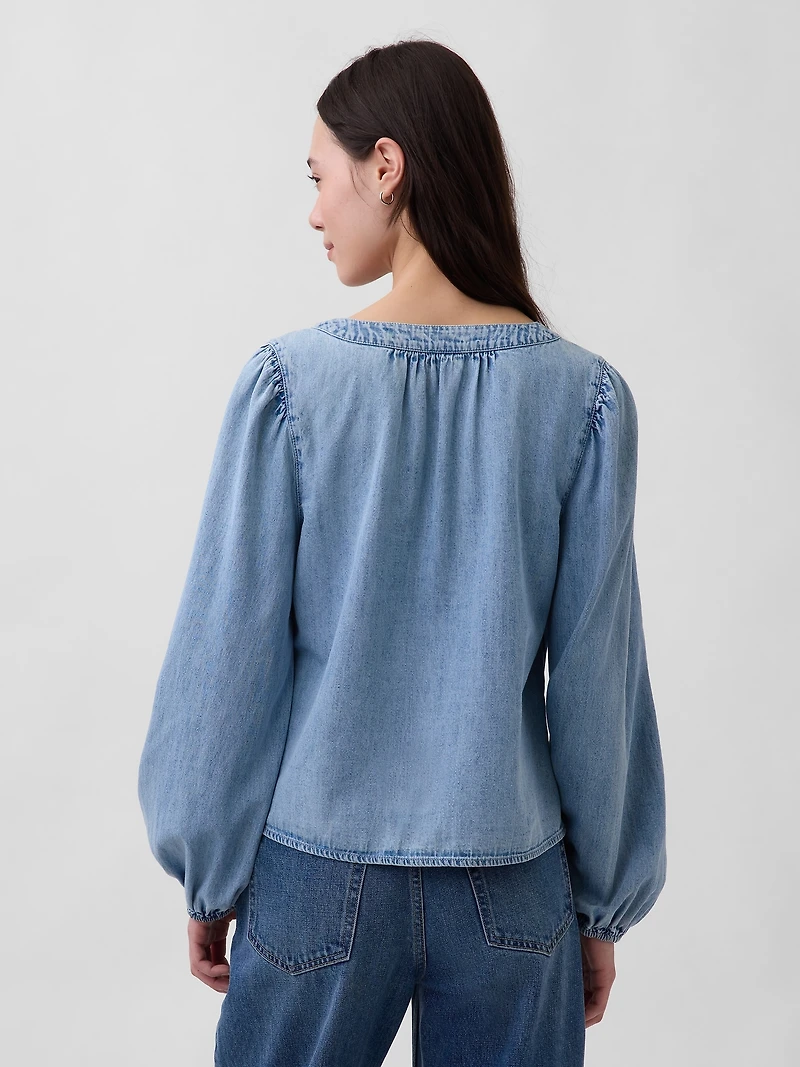 Denim Puff-Sleeve Top