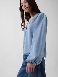 Denim Puff-Sleeve Top