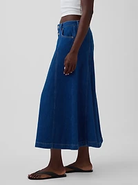 Seamed Denim Button-Front Maxi Skirt