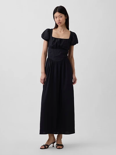 Linen-Blend Drop-Waist Maxi Dress