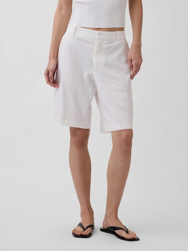 9" Low Rise Linen-Blend Trouser Shorts