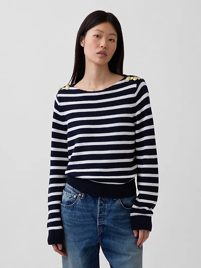 100% Cotton Relaxed Boatneck Sweater