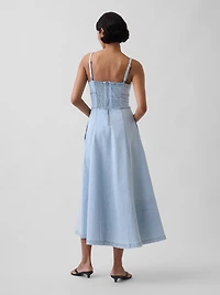 Denim Seamed Corset Maxi Dress