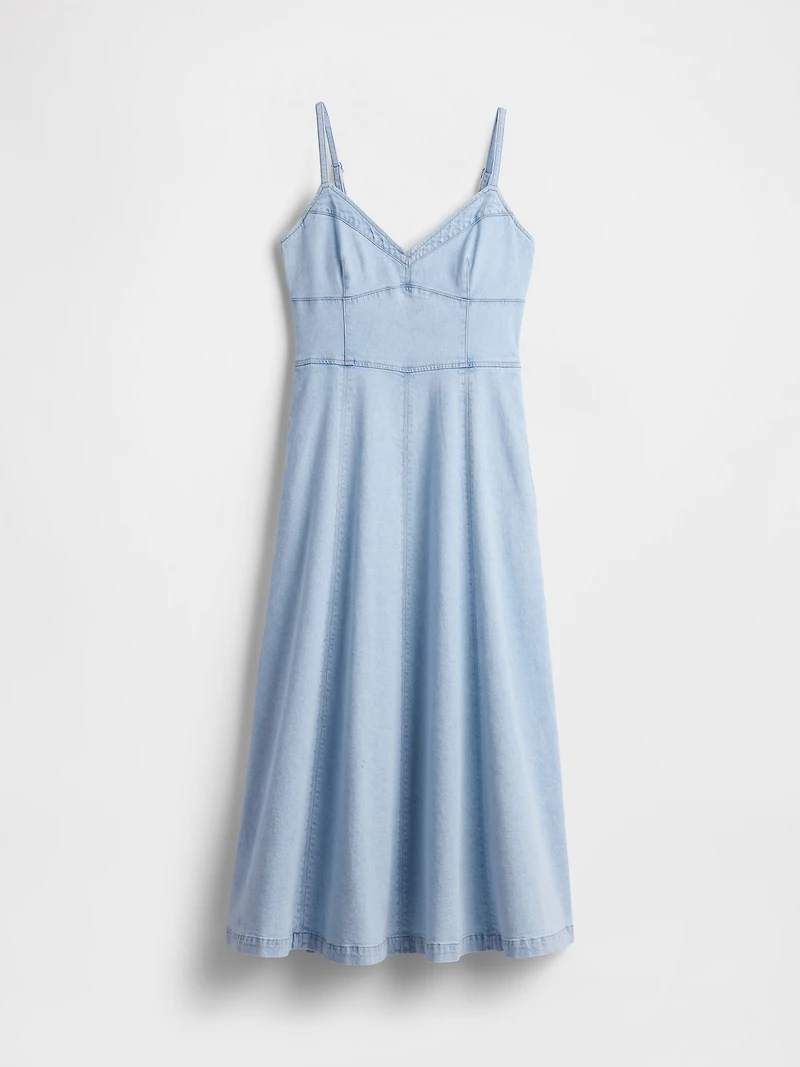 Denim Seamed Corset Maxi Dress