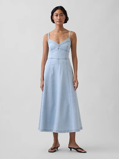 Denim Seamed Corset Maxi Dress