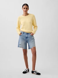 Mid Rise Loose Denim Bermuda Shorts