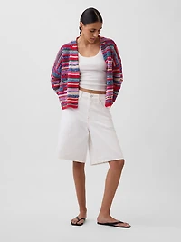 Oversized Open-Front Stripe Cardigan Sweater