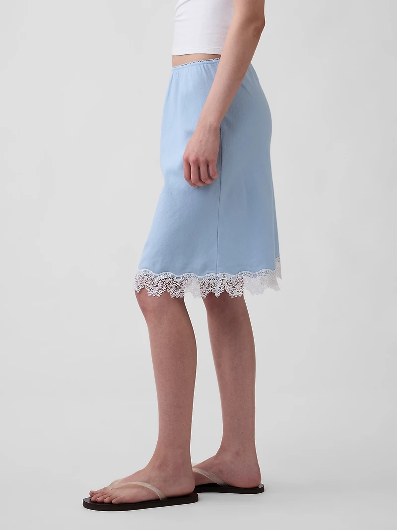 Linen-Blend Lace-Trim Skirt