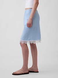 Linen-Blend Lace-Trim Skirt