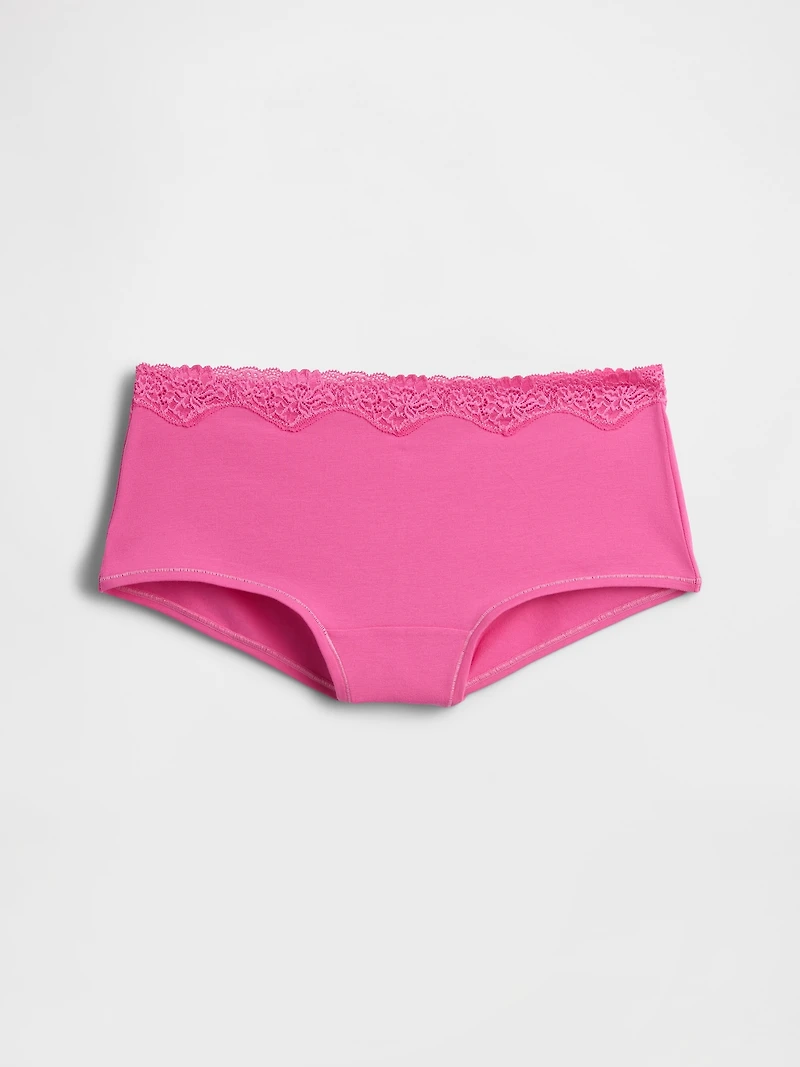 Organic Stretch Cotton Lace-Trim Shorty