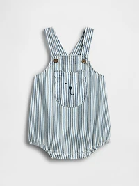 Baby Denim Stripe Bear Pocket Bubble Bodysuit