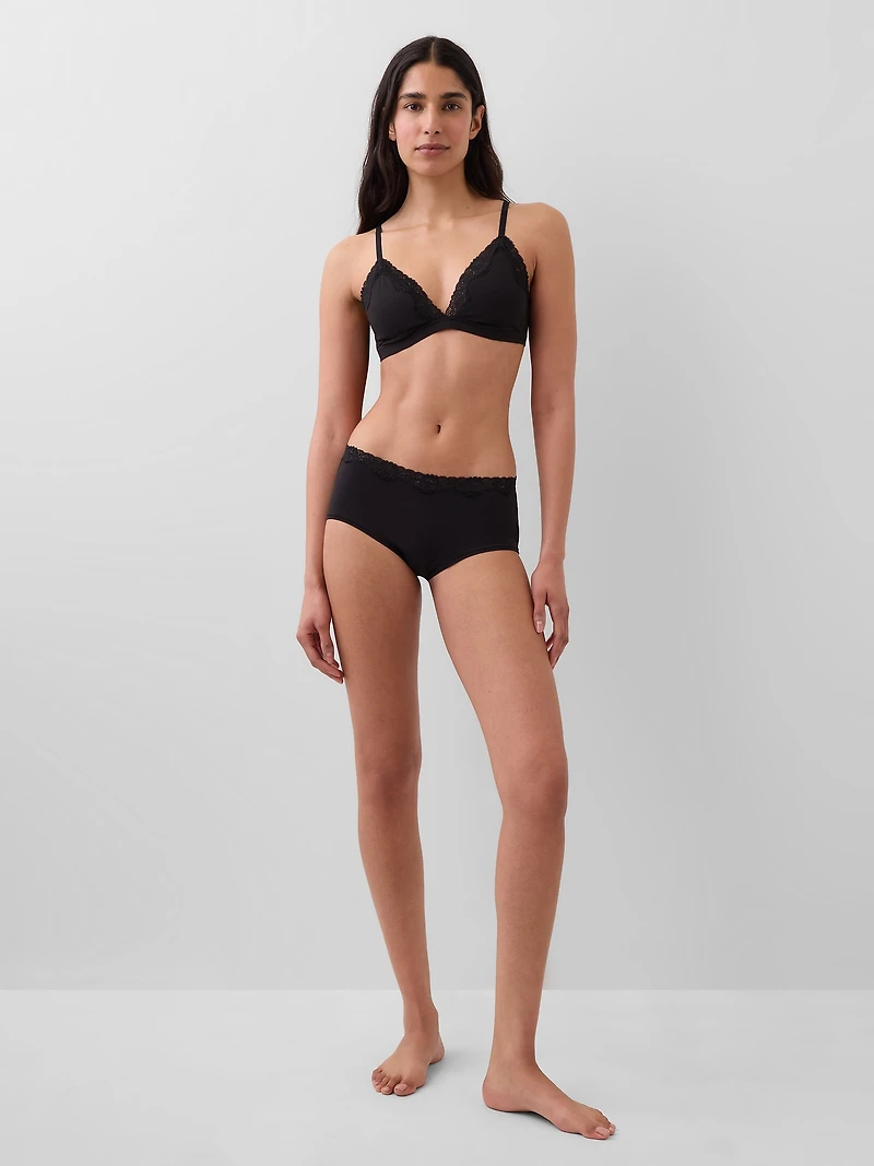 Organic Stretch Cotton Lace-Trim Triangle Bra