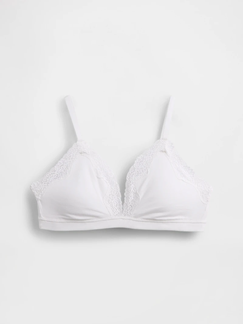 Organic Stretch Cotton Lace-Trim Triangle Bra