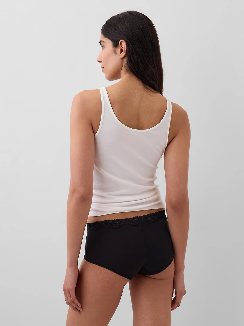 Organic Stretch Cotton Lace-Trim Shorty