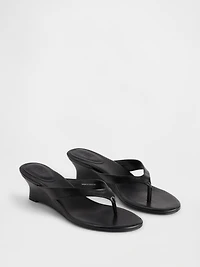 Vegan Leather Wedge Thong Sandals