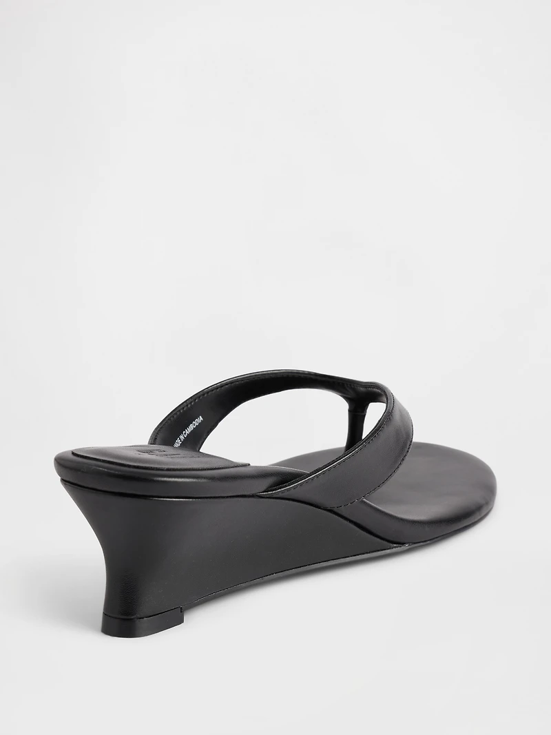 Vegan Leather Wedge Thong Sandals