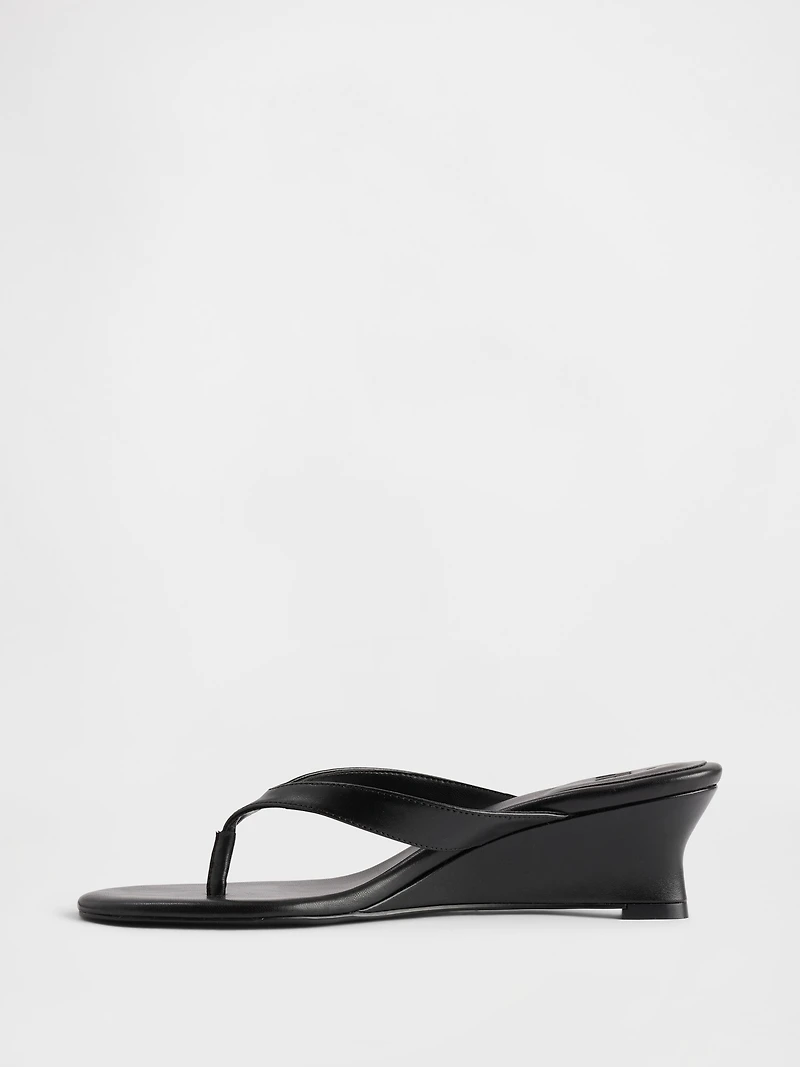 Vegan Leather Wedge Thong Sandals