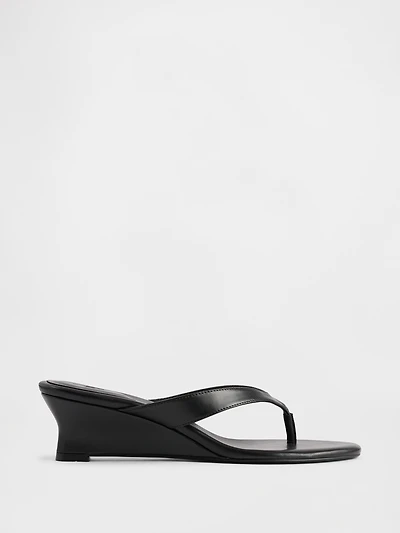 Vegan Leather Wedge Thong Sandals