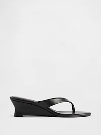 Vegan Leather Wedge Thong Sandals