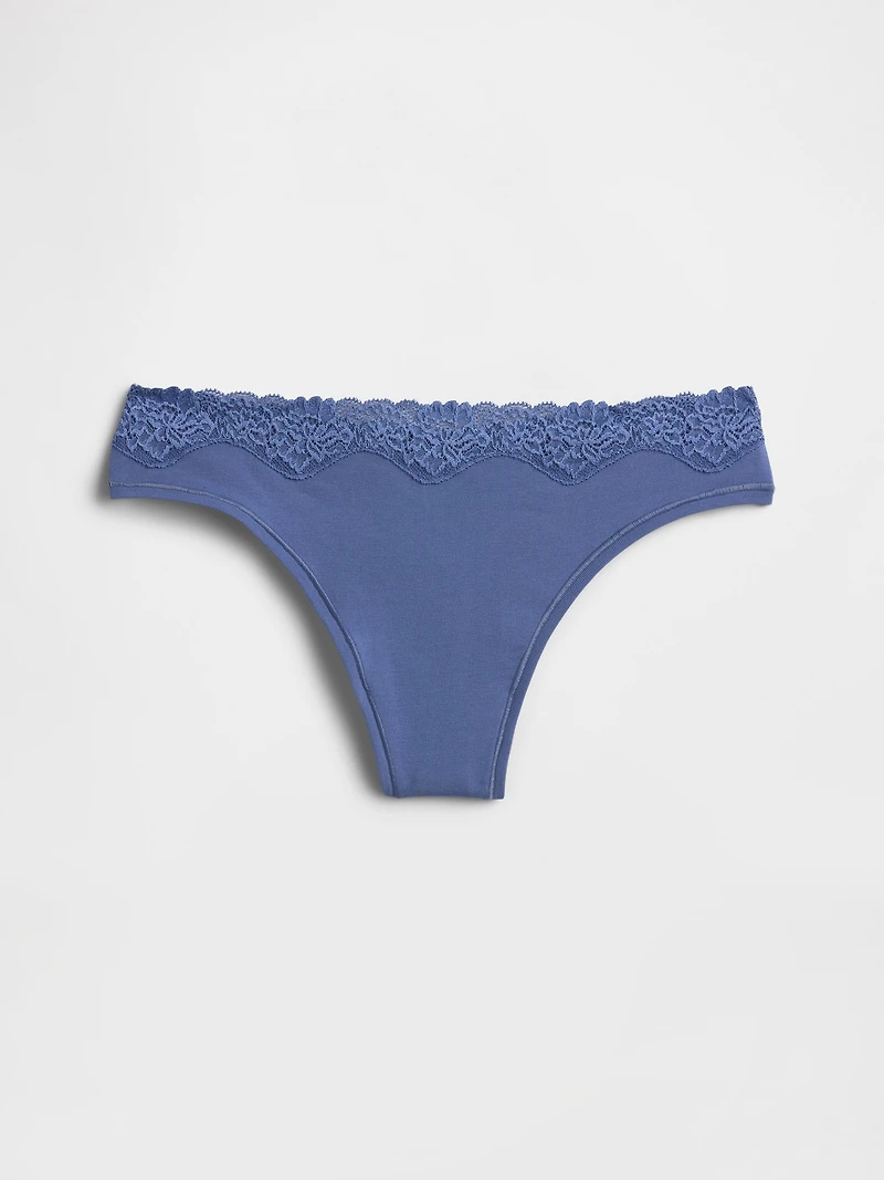 Organic Stretch Cotton Lace-Trim Thong