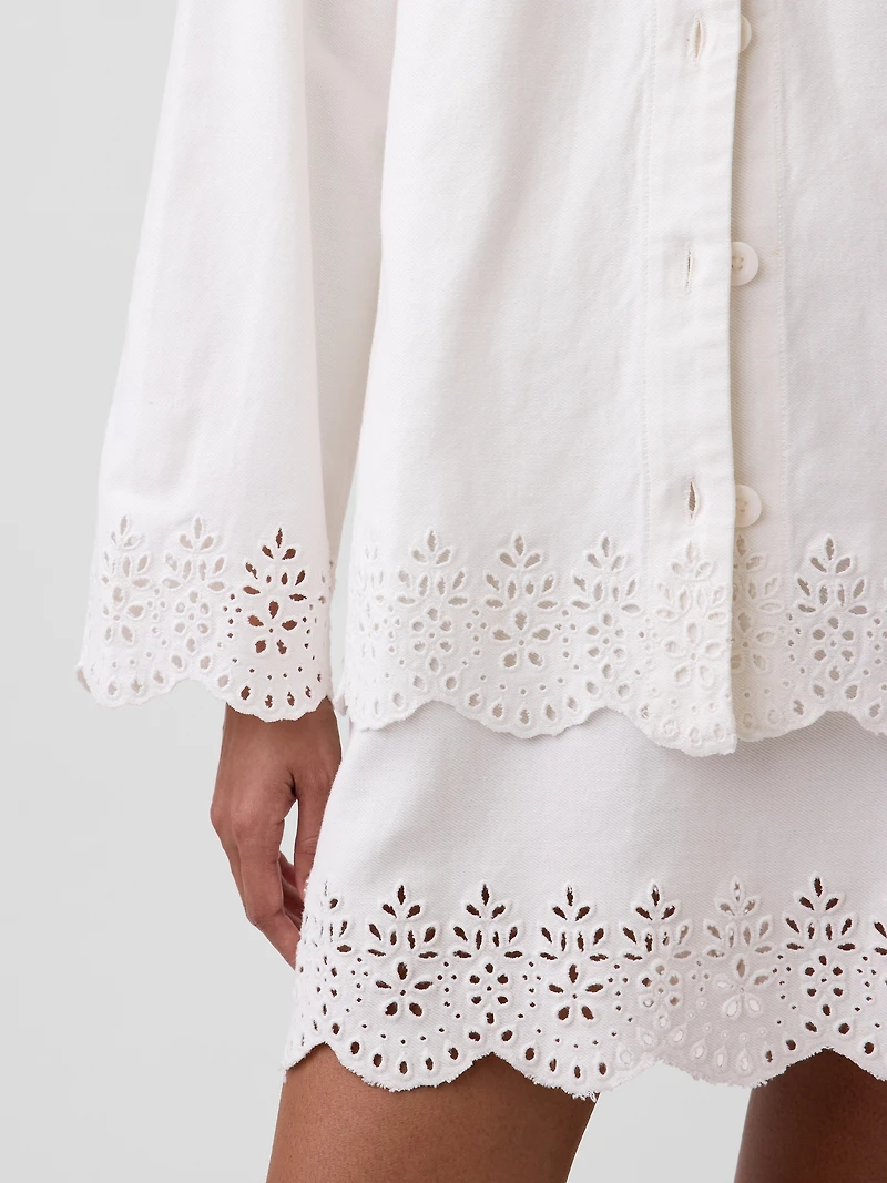 Eyelet Hem Relaxed Shirt Jacket