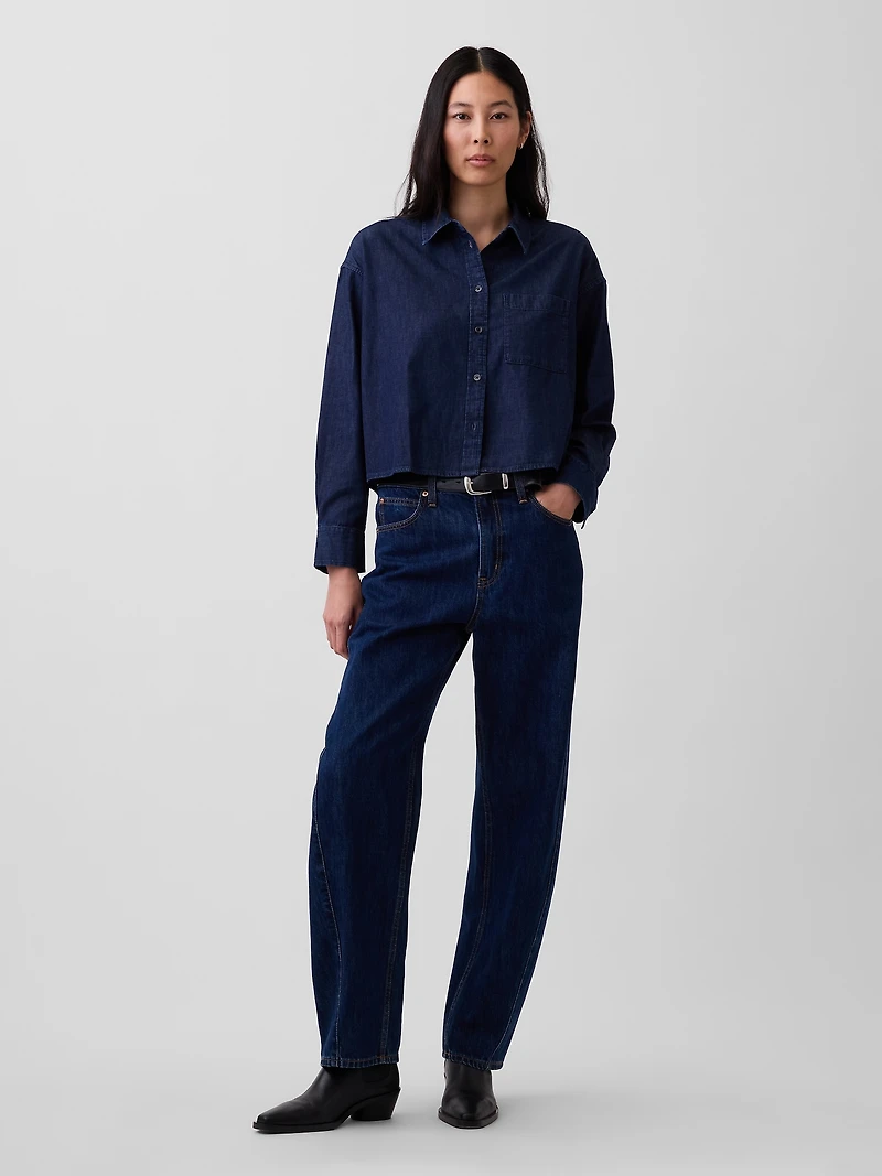 UltraSoft Denim Straight-Hem Crop Shirt