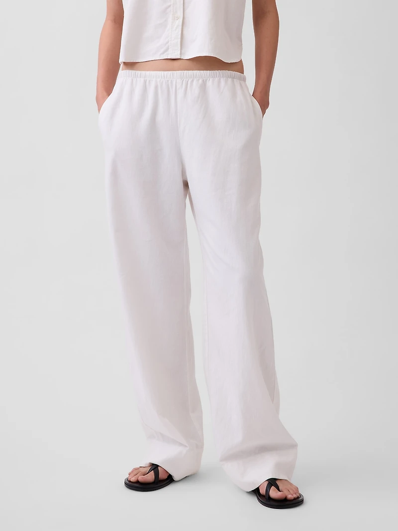 Linen-Blend Easy Wide-Leg Pants