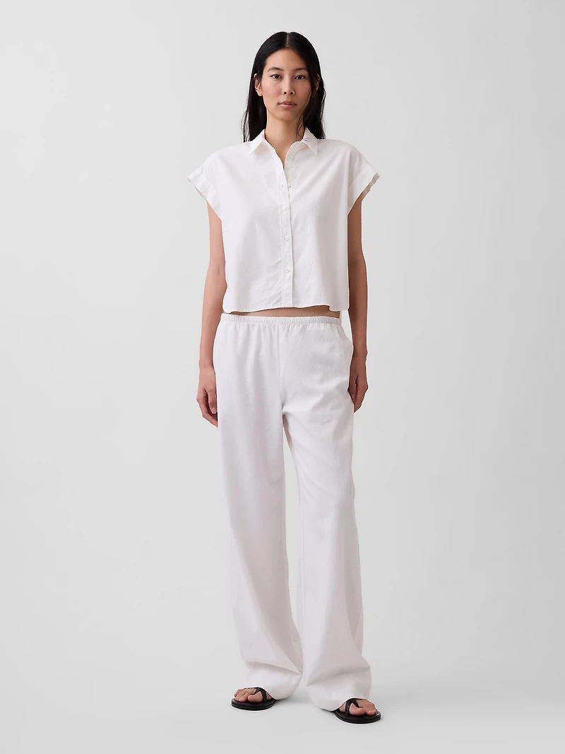 Linen-Blend Easy Wide-Leg Pants