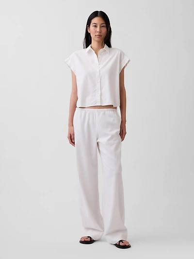 Linen-Blend Easy Wide-Leg Pants
