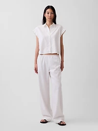 Linen-Blend Easy Wide-Leg Pants