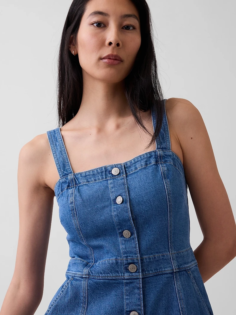 Denim Button-Front Midi Dress