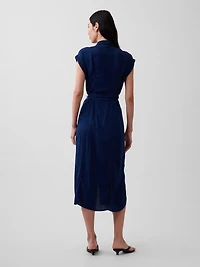 Denim Tie-Waist Utility Midi Dress