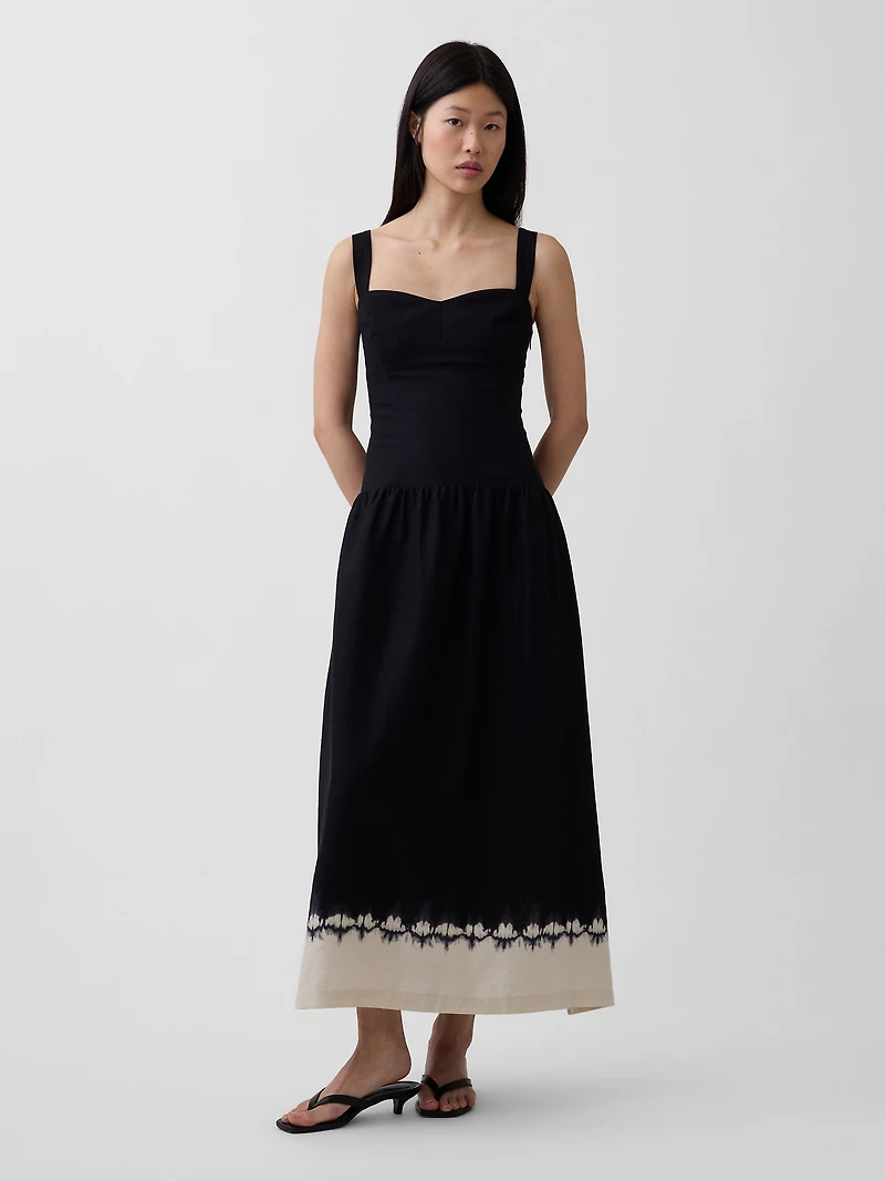Linen-Blend Drop-Waist Corset Maxi Dress