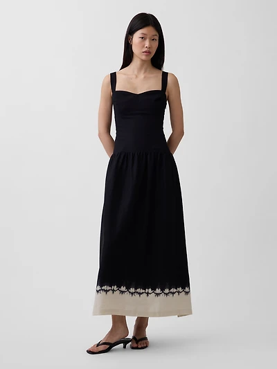 Linen-Blend Drop-Waist Corset Maxi Dress