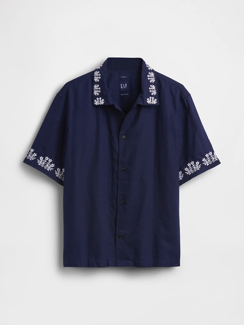 Linen-Cotton Relaxed Straight-Hem Shirt