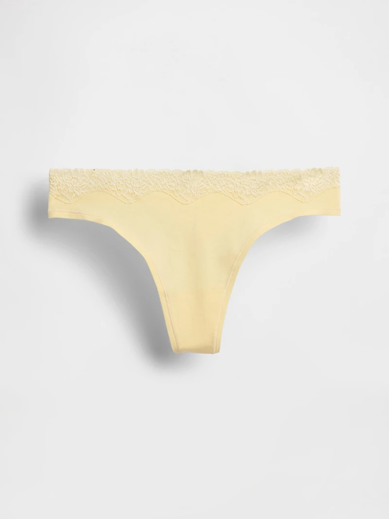 Organic Stretch Cotton Lace-Trim Thong