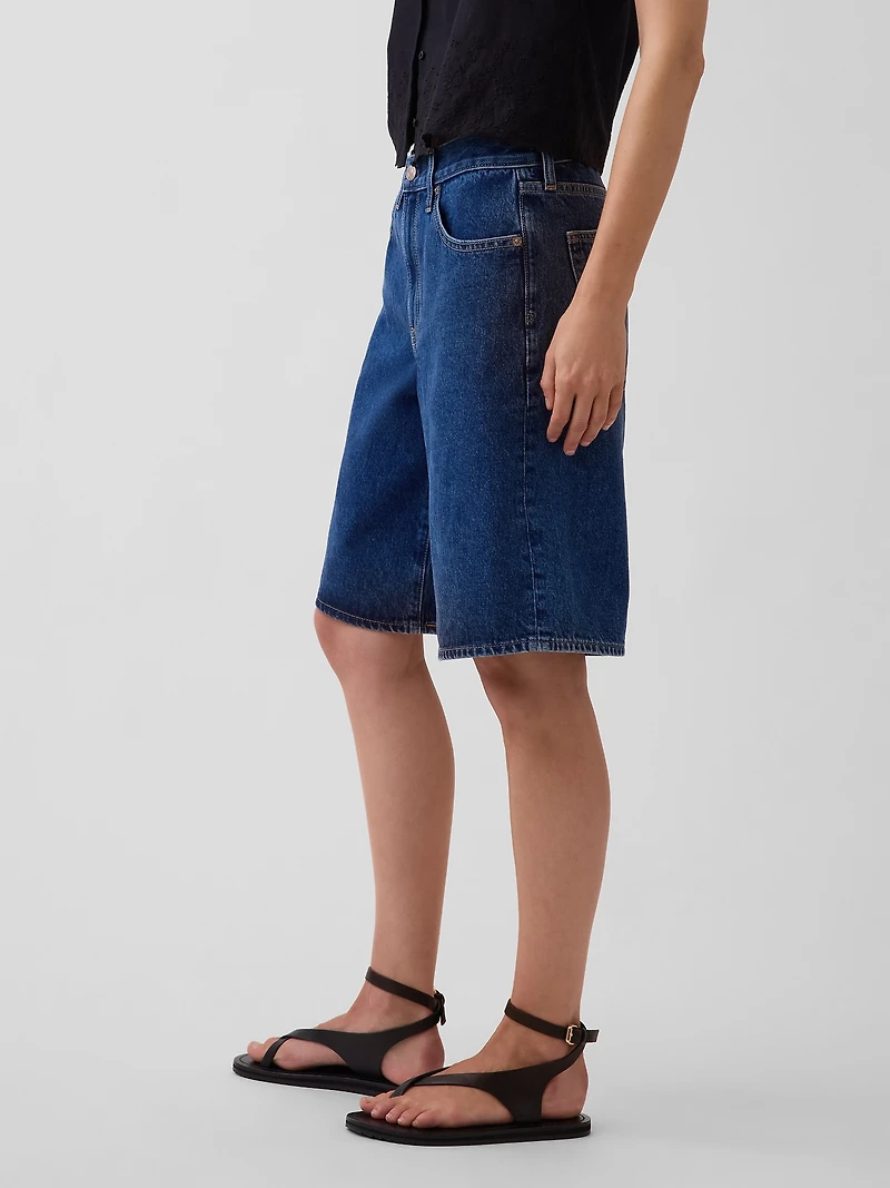 Mid Rise Longline Denim Shorts
