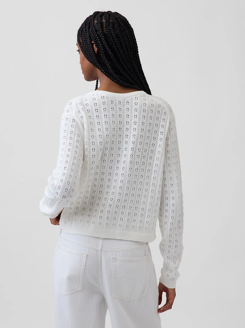 100% Cotton Pointelle Crop Cardigan