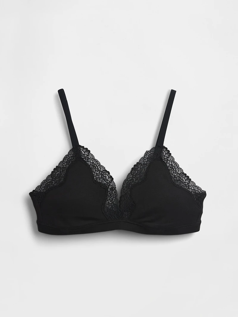 Organic Stretch Cotton Lace-Trim Triangle Bra