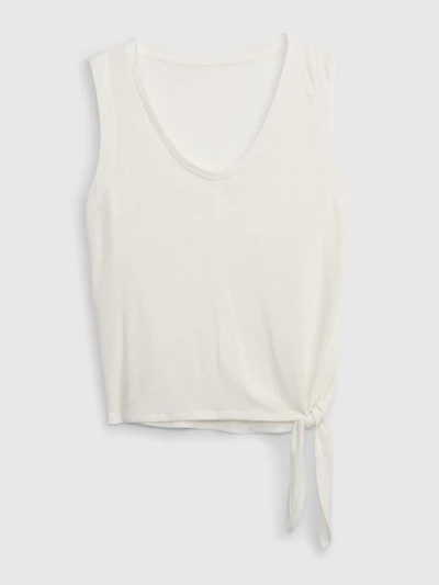 Linen Blend Side Tie Sleeveless T-Shirt