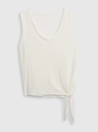 Linen Blend Side Tie Sleeveless T-Shirt