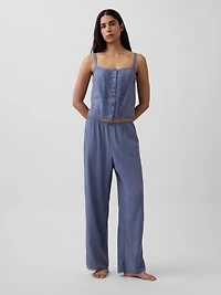 Linen-Blend Pintuck Crop PJ Tank Top