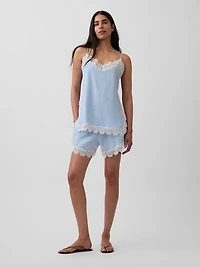 4" Mid Rise Linen-Blend Lace-Trim Shorts