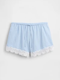 4" Mid Rise Linen-Blend Lace-Trim Shorts