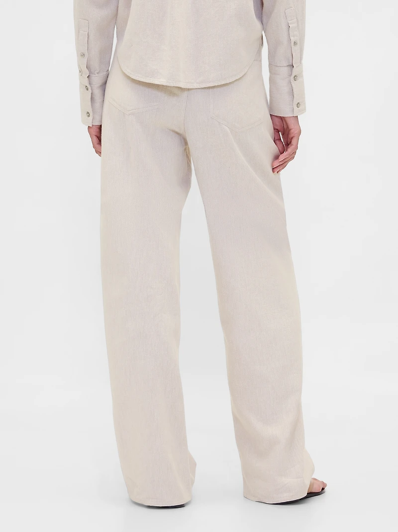 Linen-Cotton Wide-Leg Pants