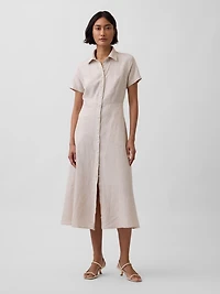 Linen-Blend Midi Shirtdress