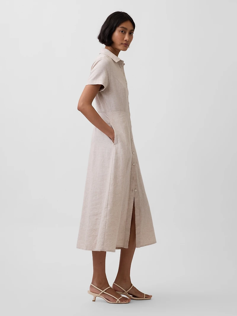 Linen-Blend Midi Shirtdress