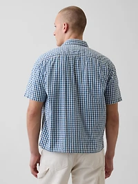 Gingham Denim Relaxed Straight-Hem Shirt